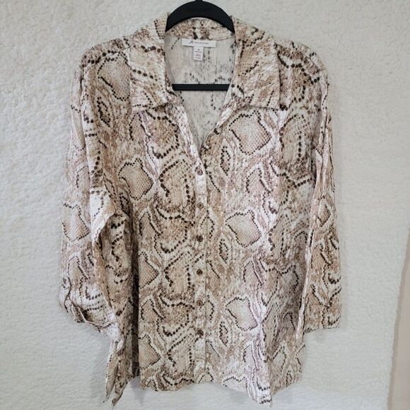 JM Collection Heavyweight Linen Top Womens 18 Button Blouse Animal Print - Picture 5 of 16
